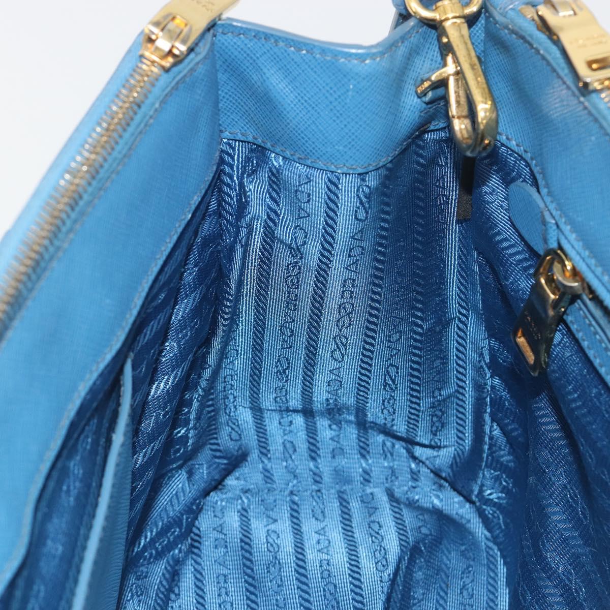 PRADA Shoulder Bag Safiano Leather 2way Blue Gold Auth mr2852V