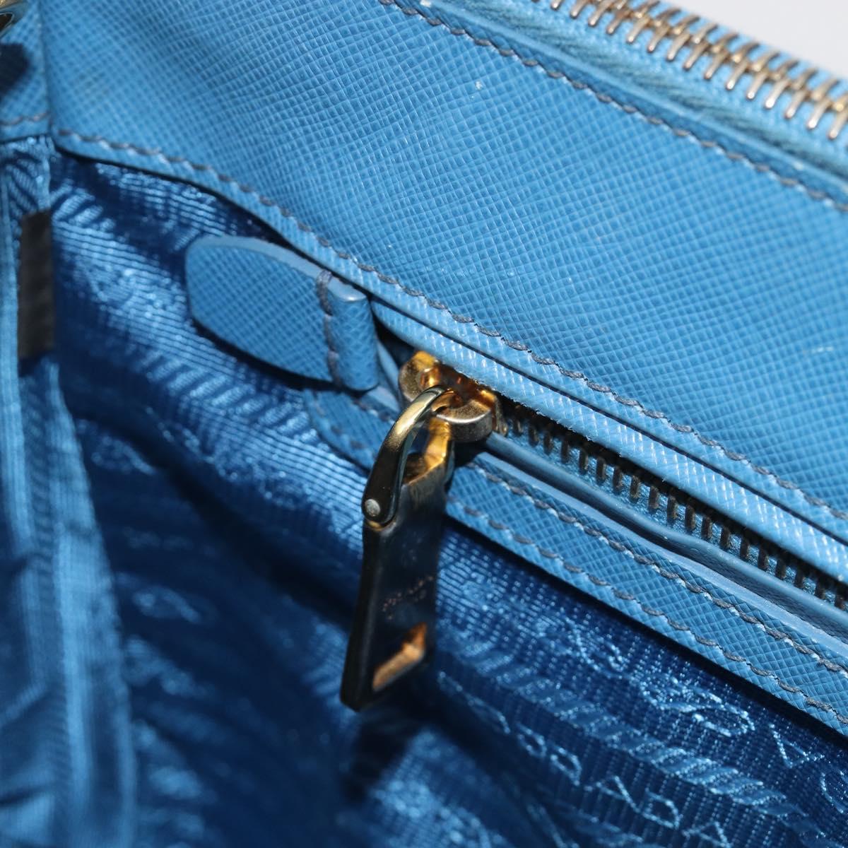 PRADA Shoulder Bag Safiano Leather 2way Blue Gold Auth mr2852V