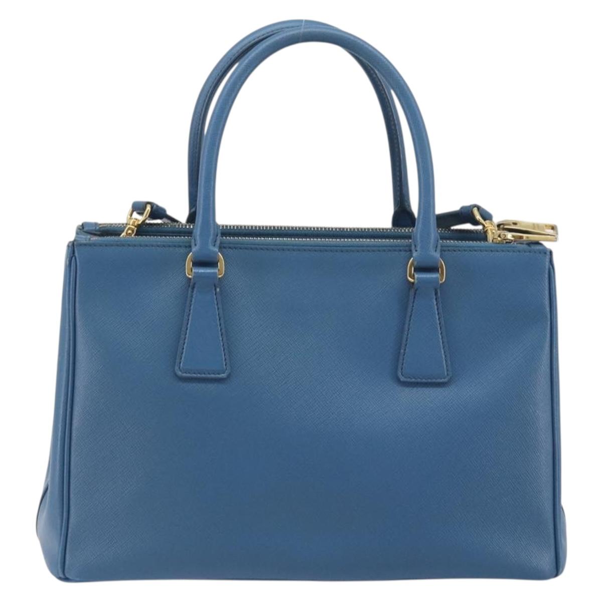 PRADA Shoulder Bag Safiano Leather 2way Blue Gold Auth mr2852V