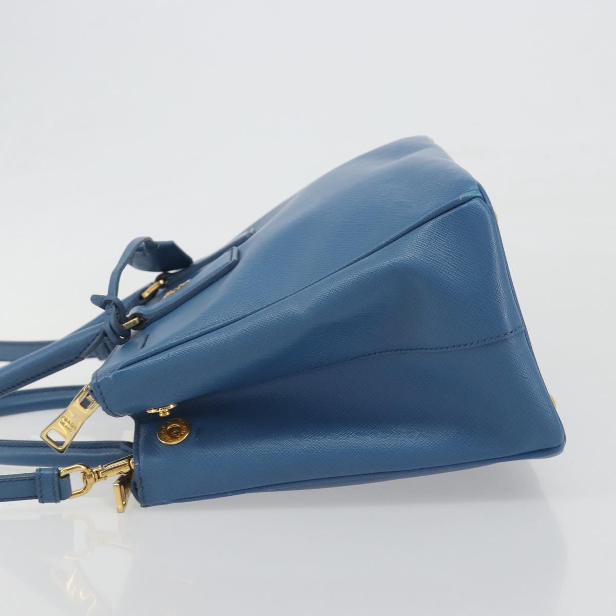 PRADA Shoulder Bag Safiano Leather 2way Blue Gold Auth mr2852V