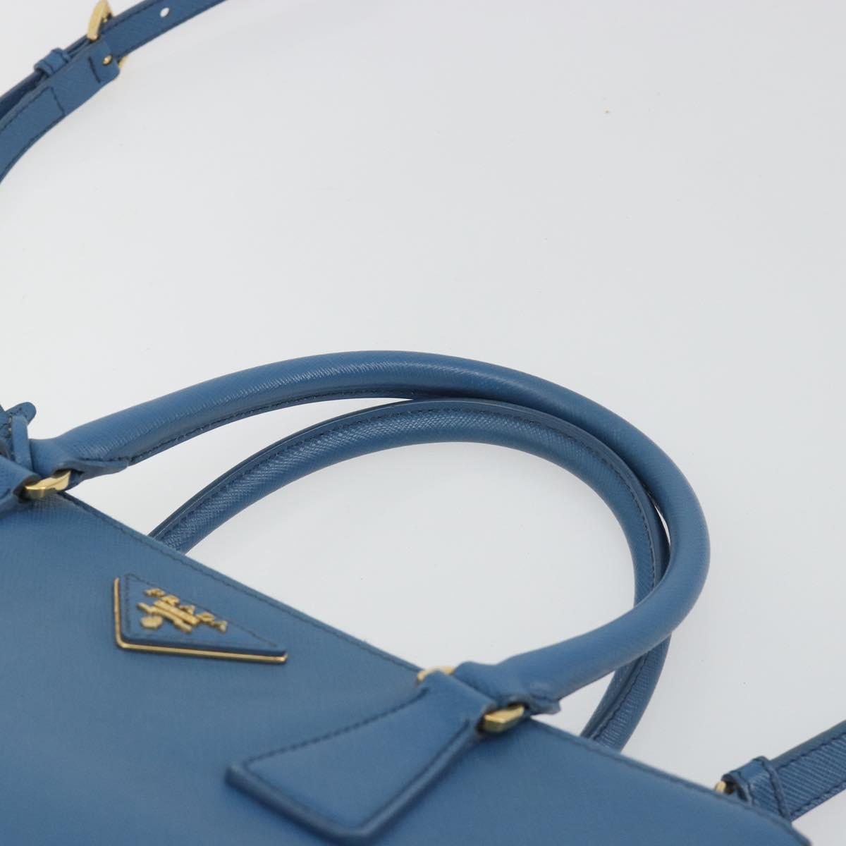 PRADA Shoulder Bag Safiano Leather 2way Blue Gold Auth mr2852V