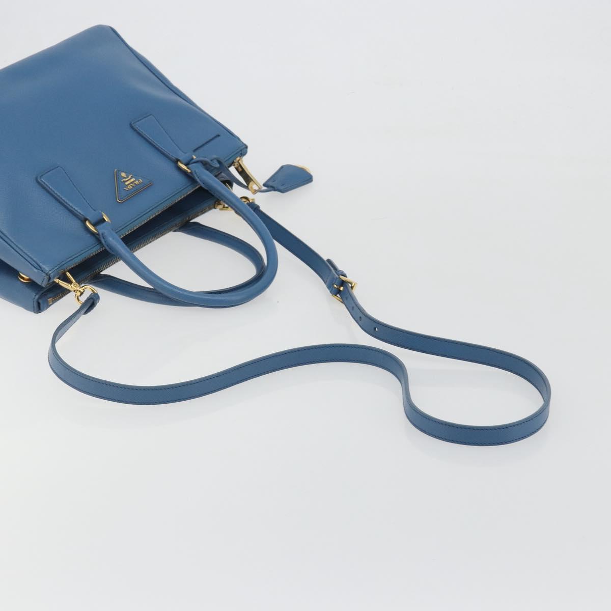 PRADA Shoulder Bag Safiano Leather 2way Blue Gold Auth mr2852V
