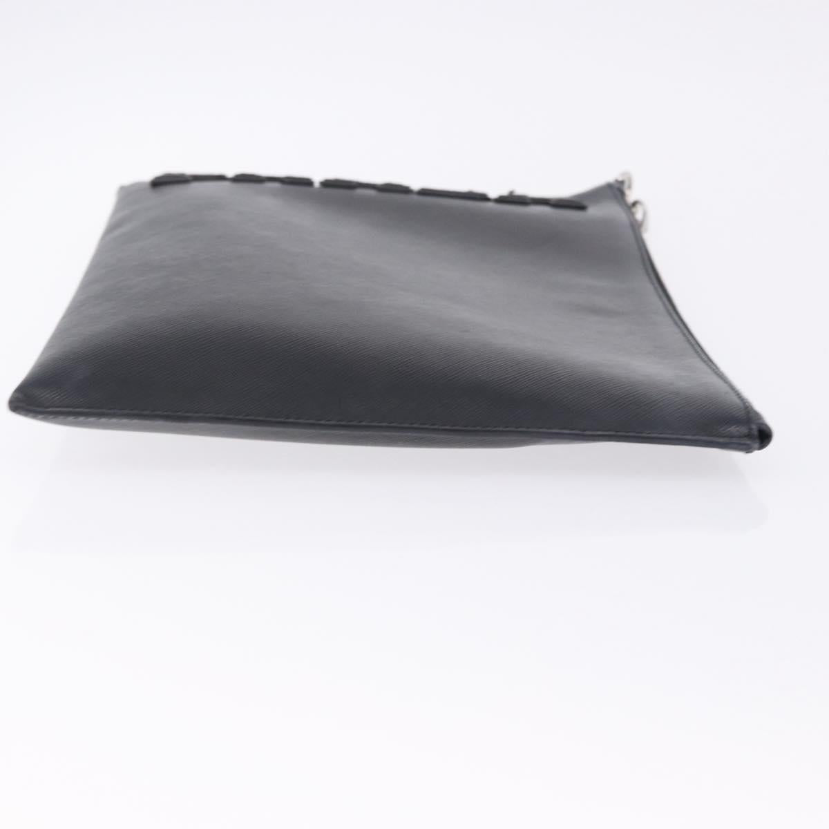 PRADA Clutch Bag Safiano Leather Black Silver Auth mr2853