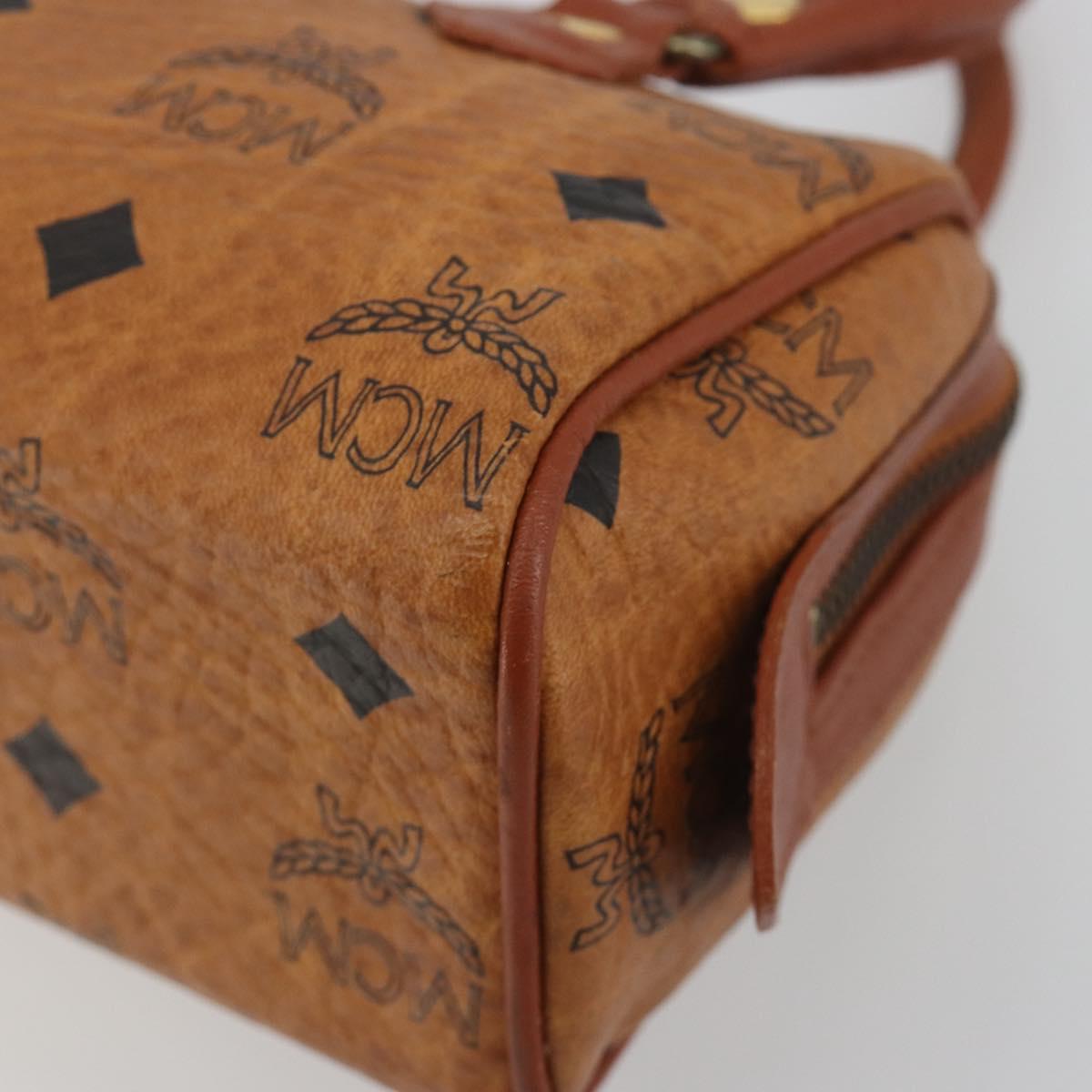 MCM Logogram Vicetos Mini Boston Bag PVC Leather Brown Gold Auth mr2858