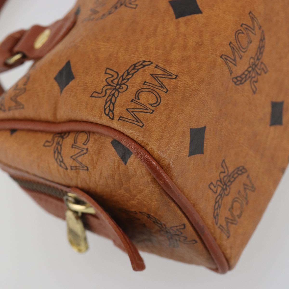MCM Logogram Vicetos Mini Boston Bag PVC Leather Brown Gold Auth mr2858