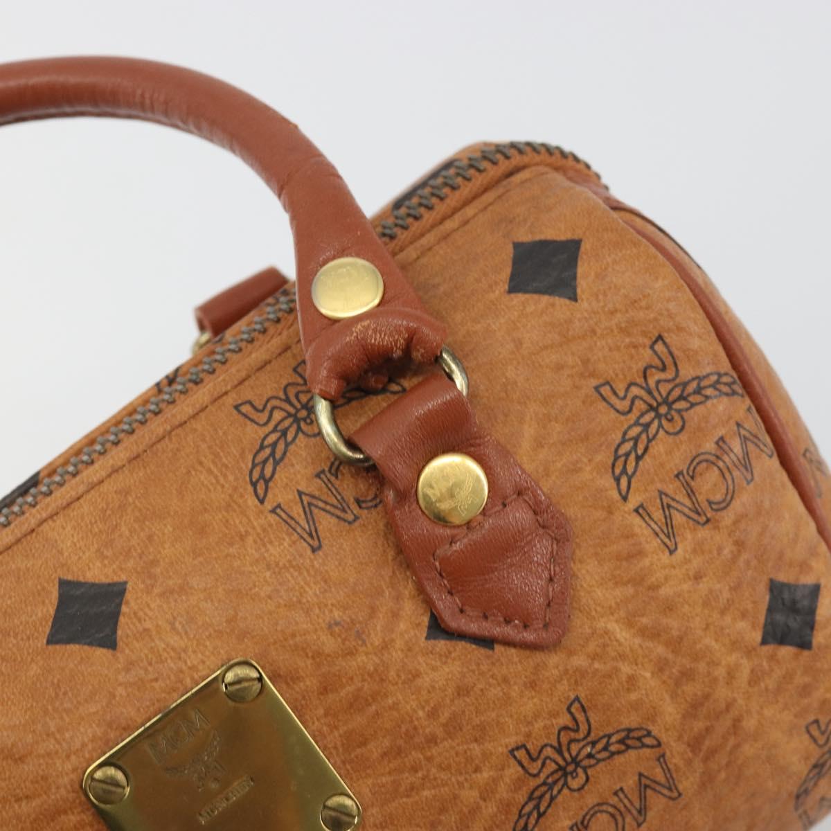MCM Logogram Vicetos Mini Boston Bag PVC Leather Brown Gold Auth mr2858
