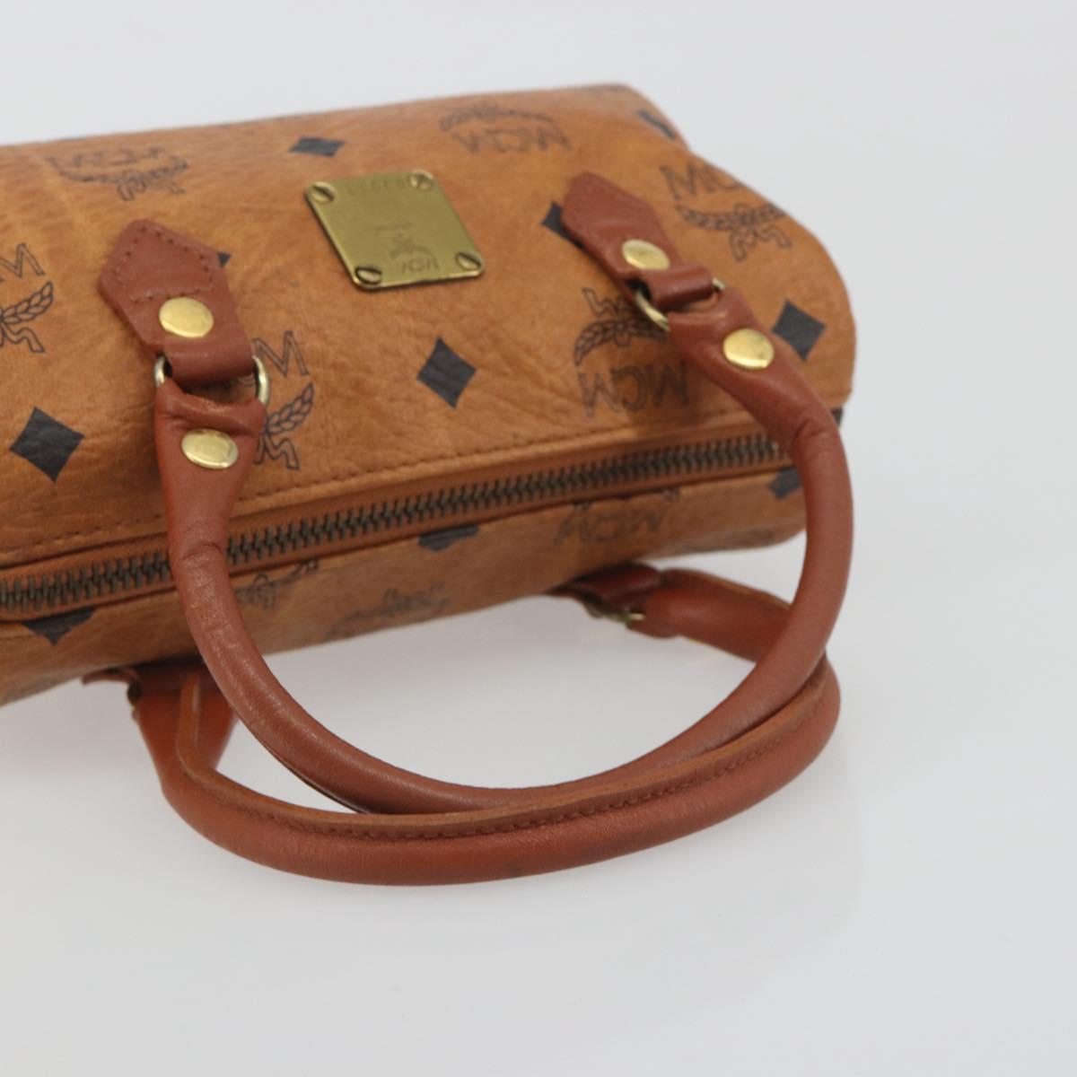 MCM Logogram Vicetos Mini Boston Bag PVC Leather Brown Gold Auth mr2858