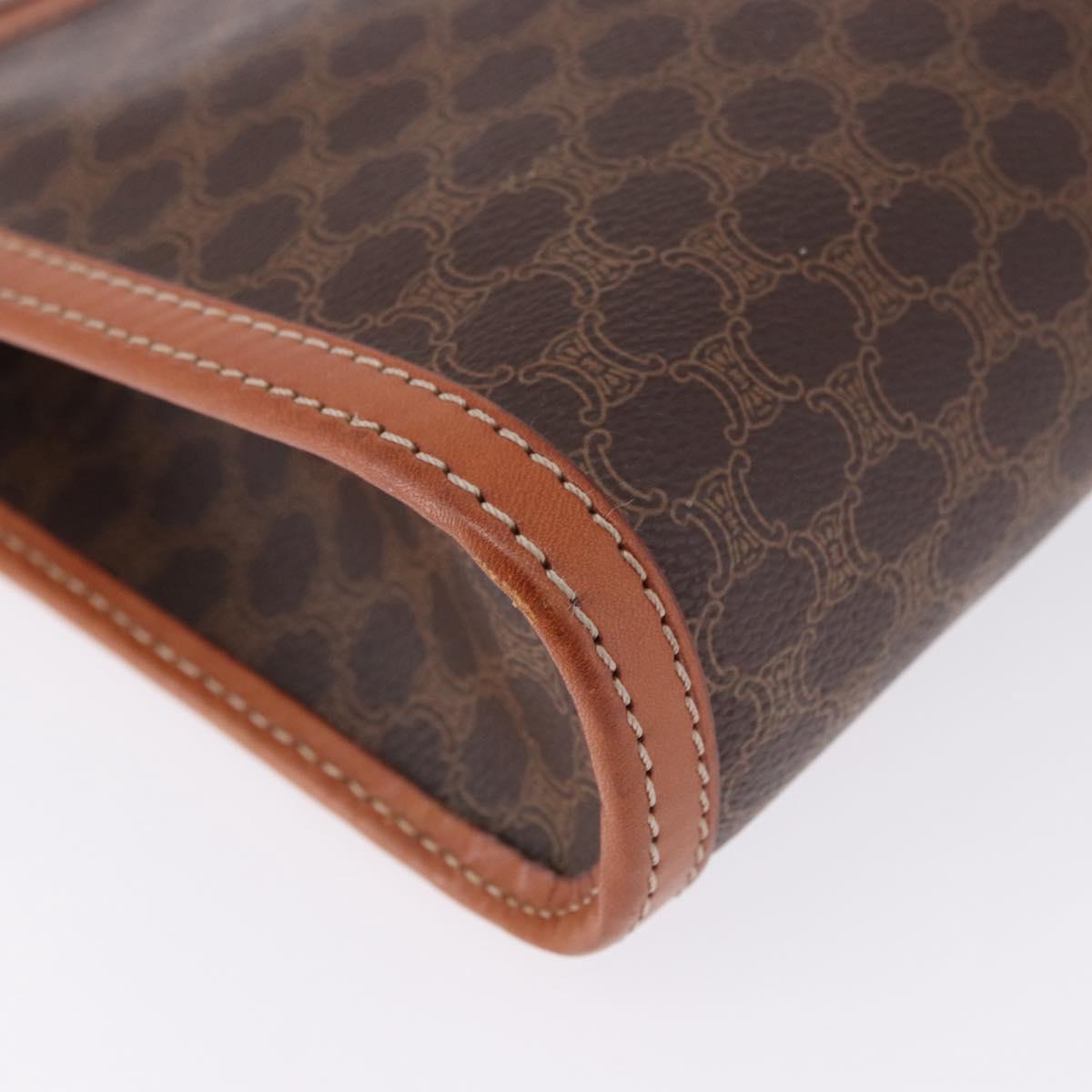 CELINE Macadam Canvas Clutch Bag PVC Leather Brown Gold Auth mr2859