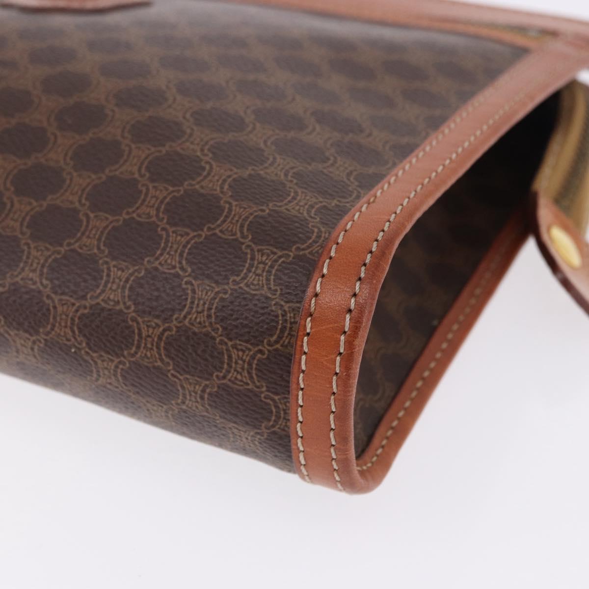 CELINE Macadam Canvas Clutch Bag PVC Leather Brown Gold Auth mr2859