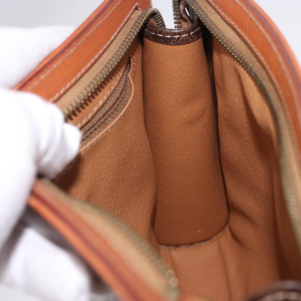CELINE Macadam Canvas Clutch Bag PVC Leather Brown Gold Auth mr2859