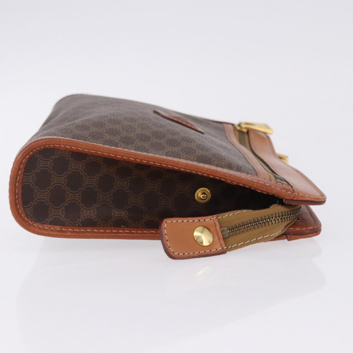 CELINE Macadam Canvas Clutch Bag PVC Leather Brown Gold Auth mr2859