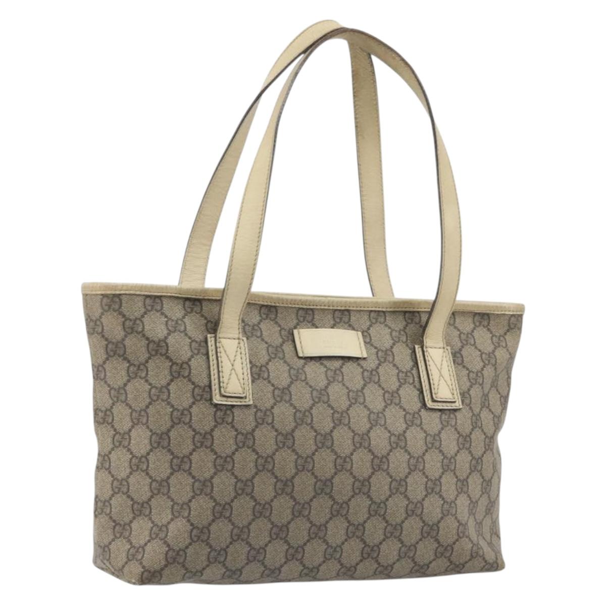 GUCCI GG Supreme Tote Bag PVC Beige Silver 211138 Auth mr2860