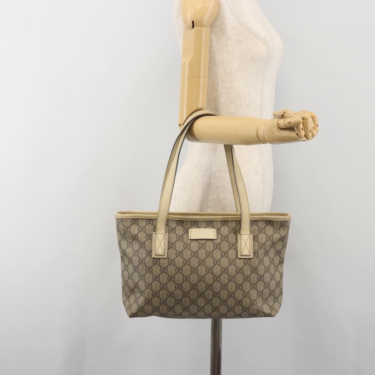 GUCCI GG Supreme Tote Bag PVC Beige Silver 211138 Auth mr2860