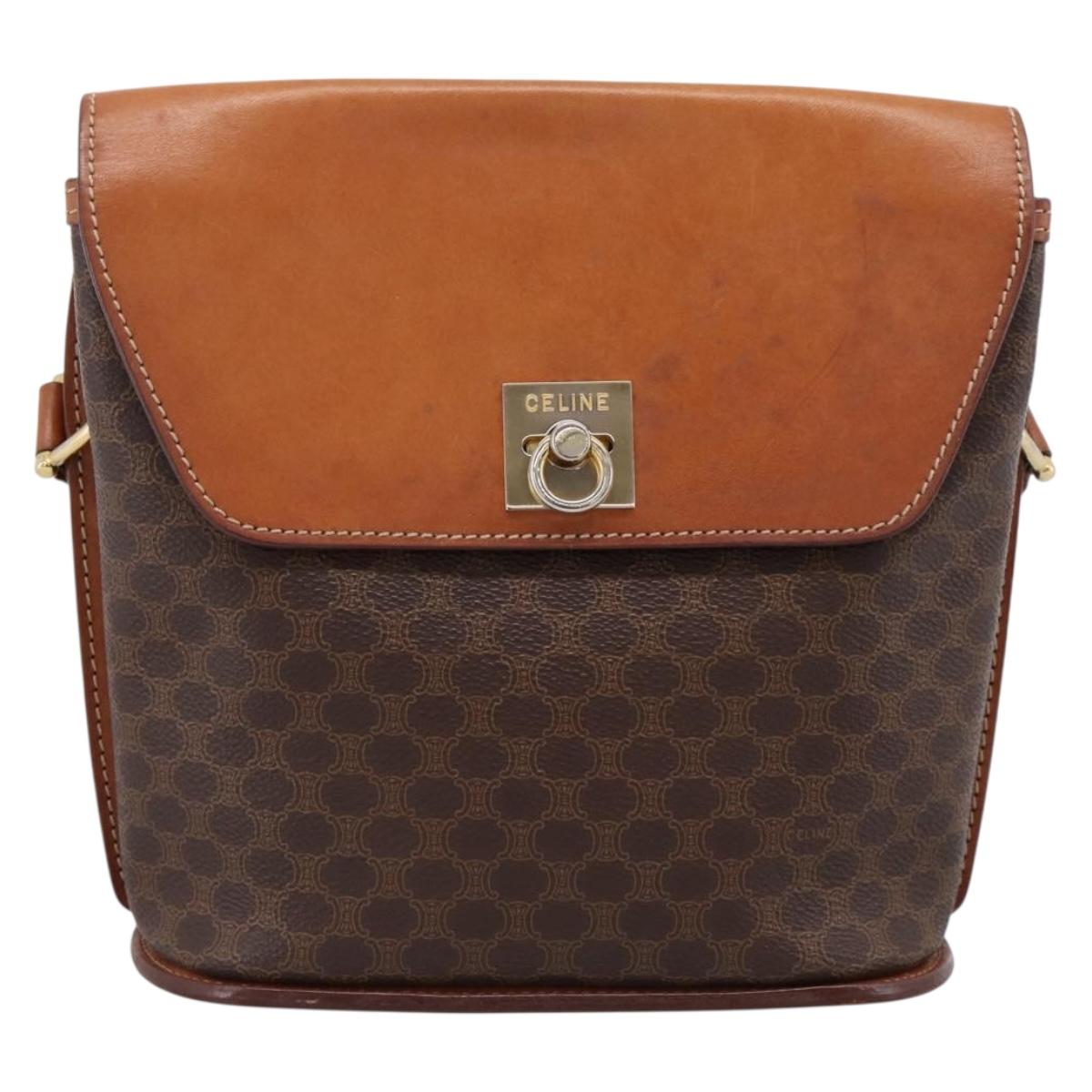 CELINE Macadam Canvas Shoulder Bag PVC Leather Brown Gold Auth mr2861