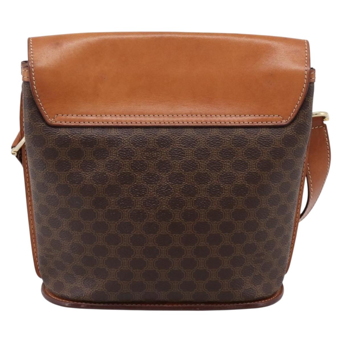 CELINE Macadam Canvas Shoulder Bag PVC Leather Brown Gold Auth mr2861