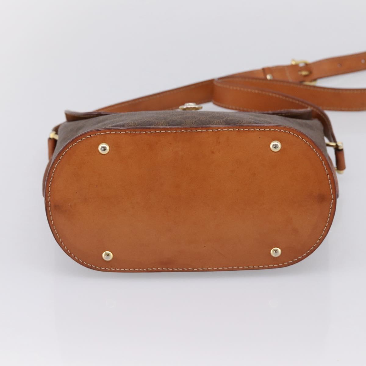 CELINE Macadam Canvas Shoulder Bag PVC Leather Brown Gold Auth mr2861