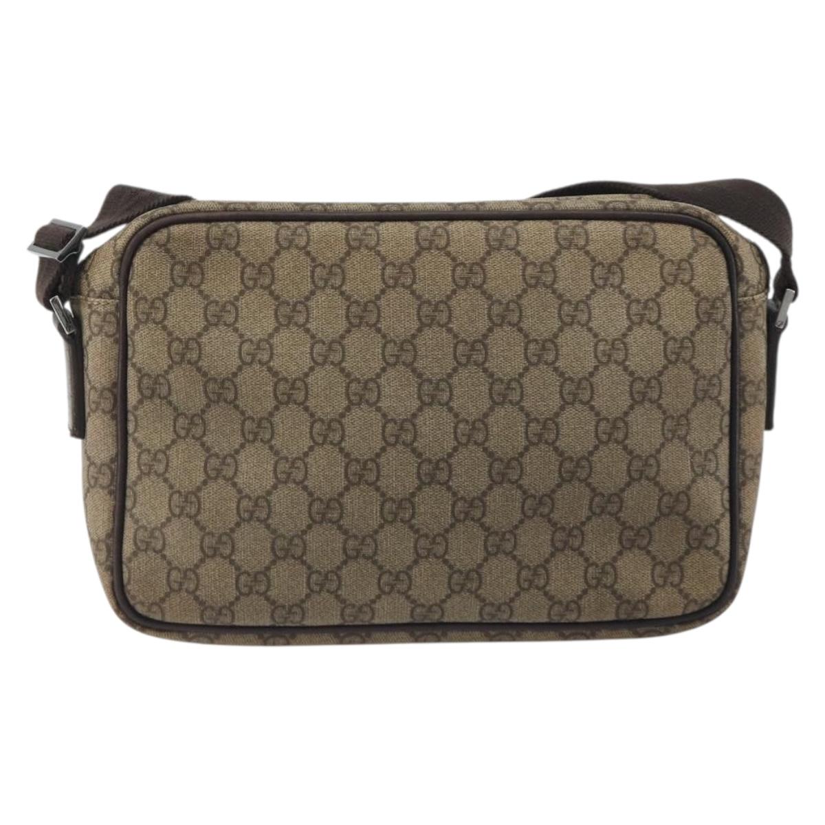 GUCCI GG Supreme Shoulder Bag PVC Beige Silver 114531 Auth mr2862