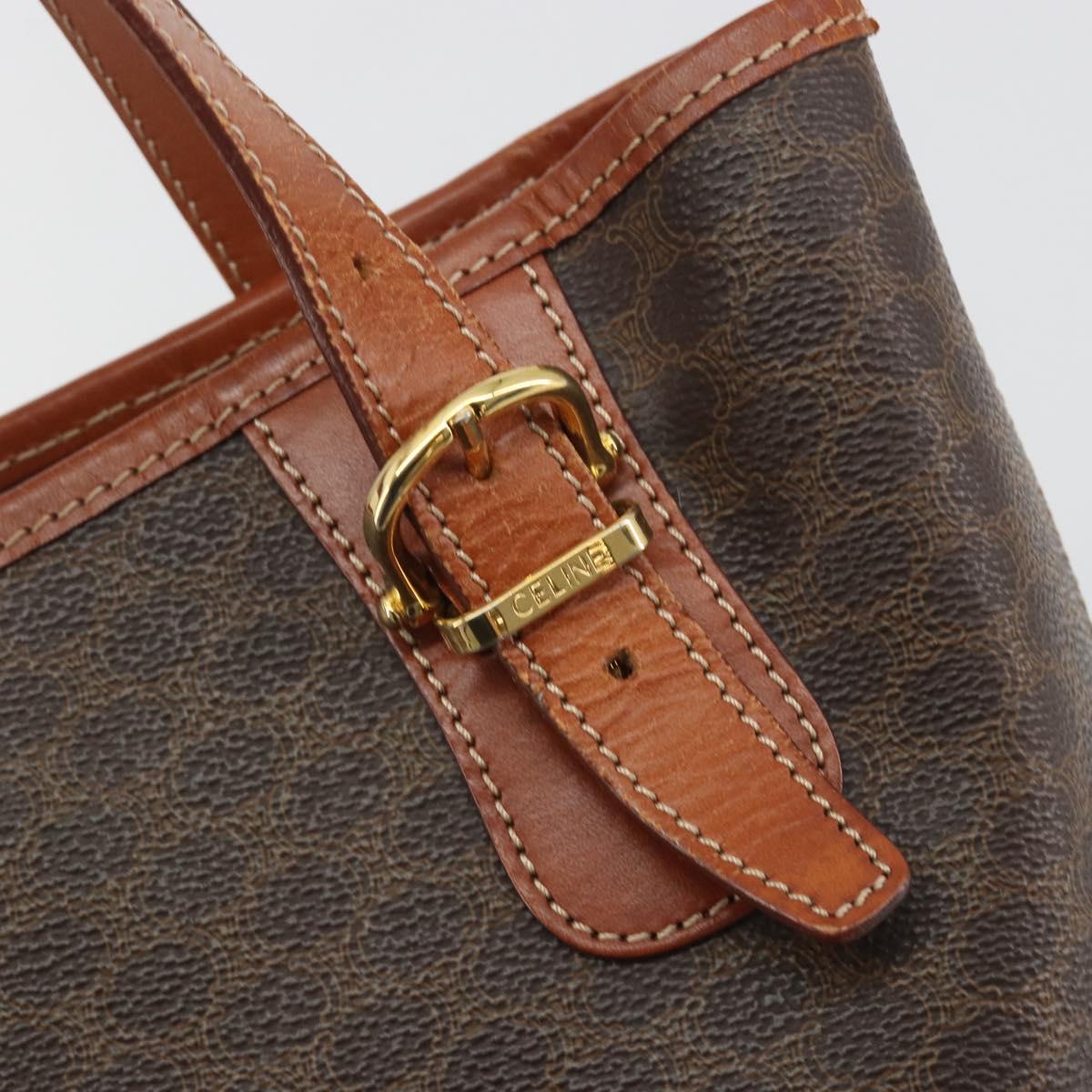 CELINE Macadam Canvas Tote Bag PVC Leather Brown Gold Auth mr2863