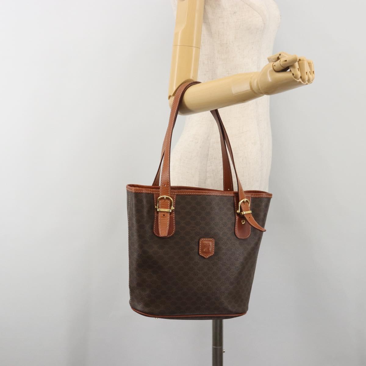 CELINE Macadam Canvas Tote Bag PVC Leather Brown Gold Auth mr2863