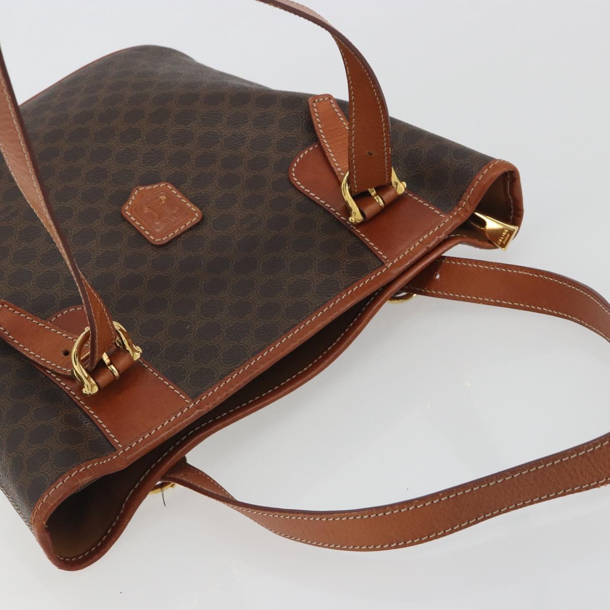 CELINE Macadam Canvas Tote Bag PVC Leather Brown Gold Auth mr2863