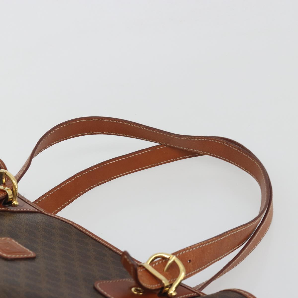 CELINE Macadam Canvas Tote Bag PVC Leather Brown Gold Auth mr2863