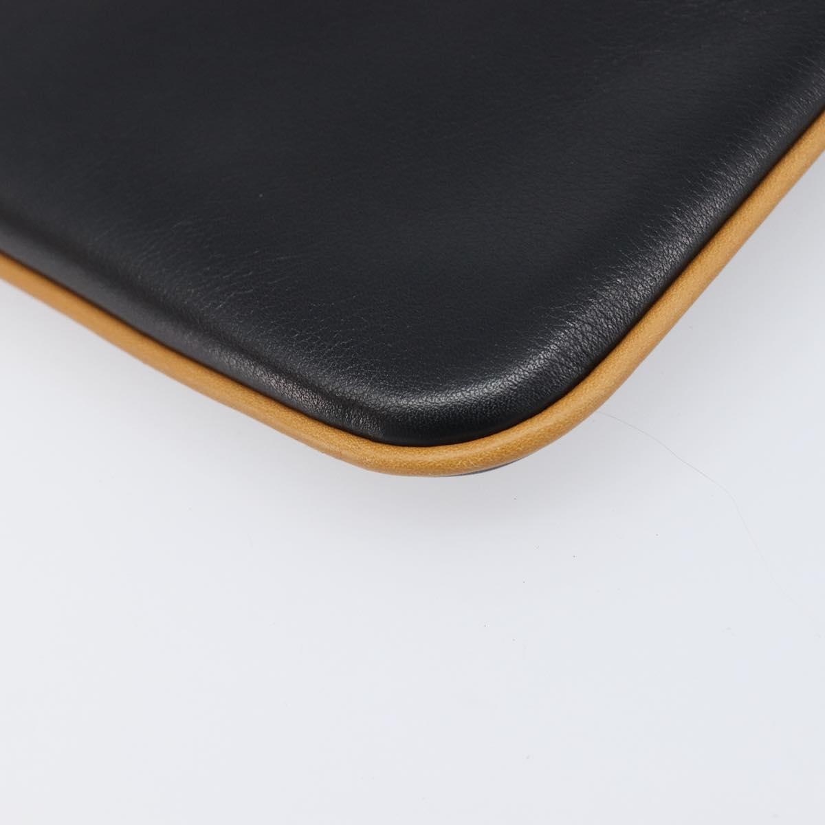 CELINE Clutch Bag Leather Black Gold Auth mr2864A