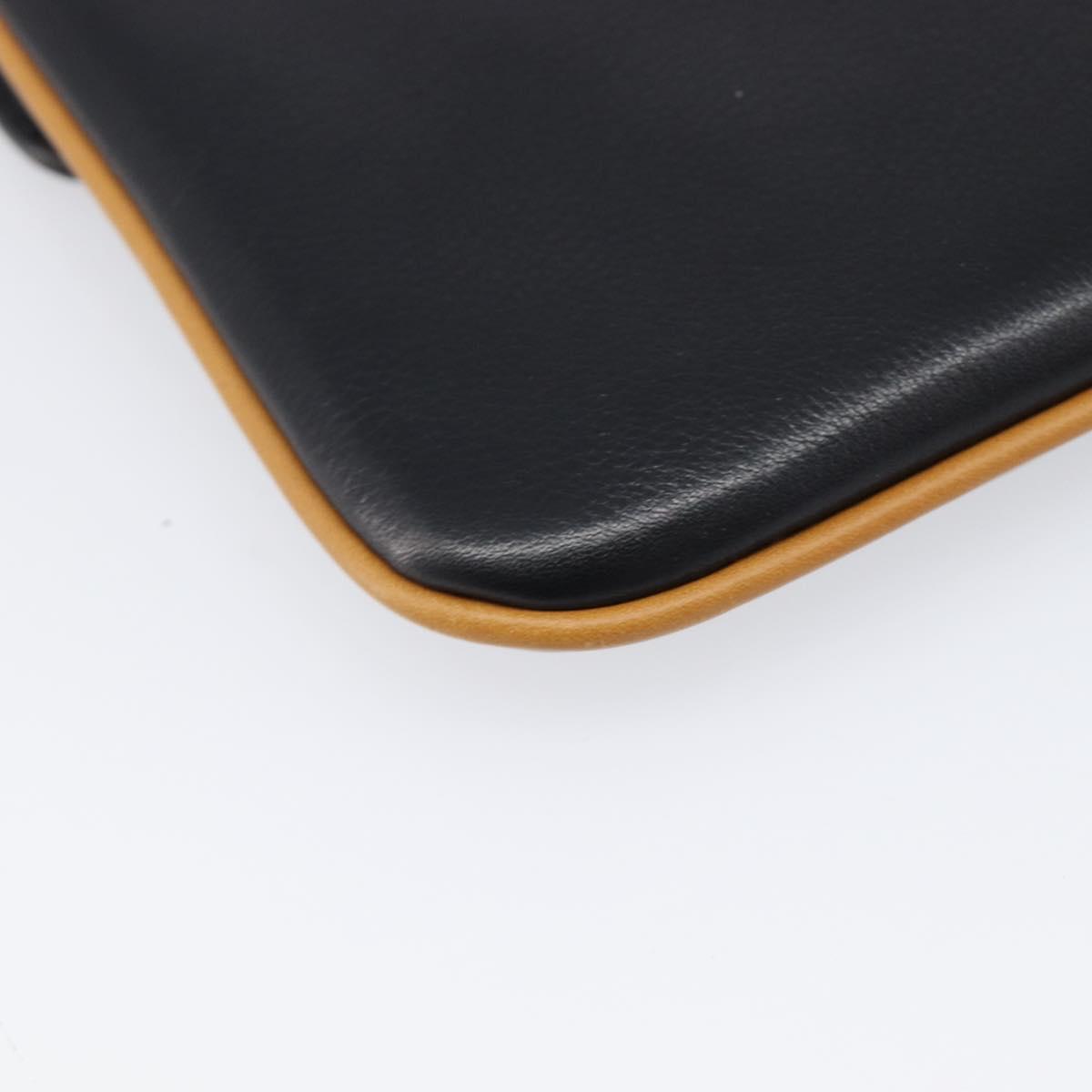 CELINE Clutch Bag Leather Black Gold Auth mr2864A