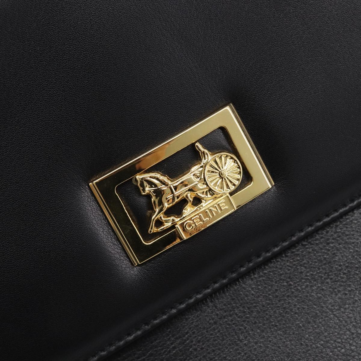 CELINE Clutch Bag Leather Black Gold Auth mr2864A