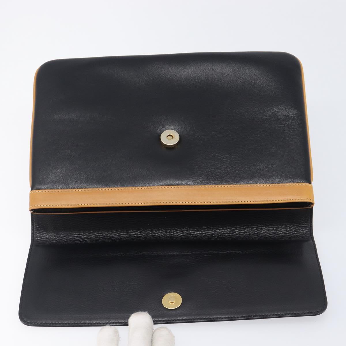 CELINE Clutch Bag Leather Black Gold Auth mr2864A