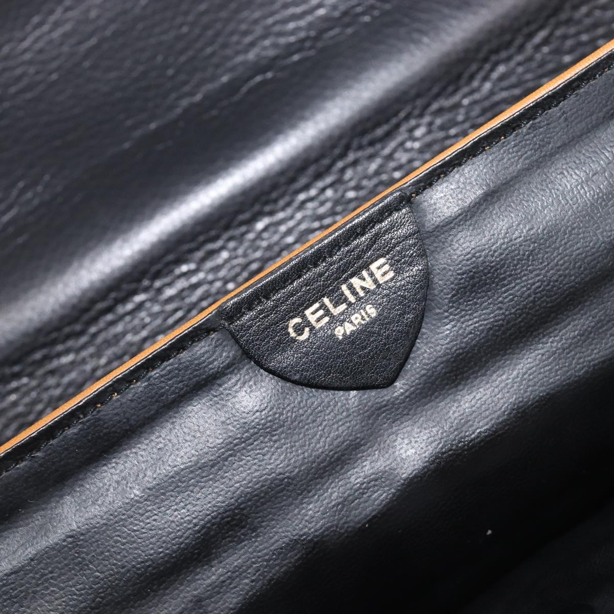 CELINE Clutch Bag Leather Black Gold Auth mr2864A