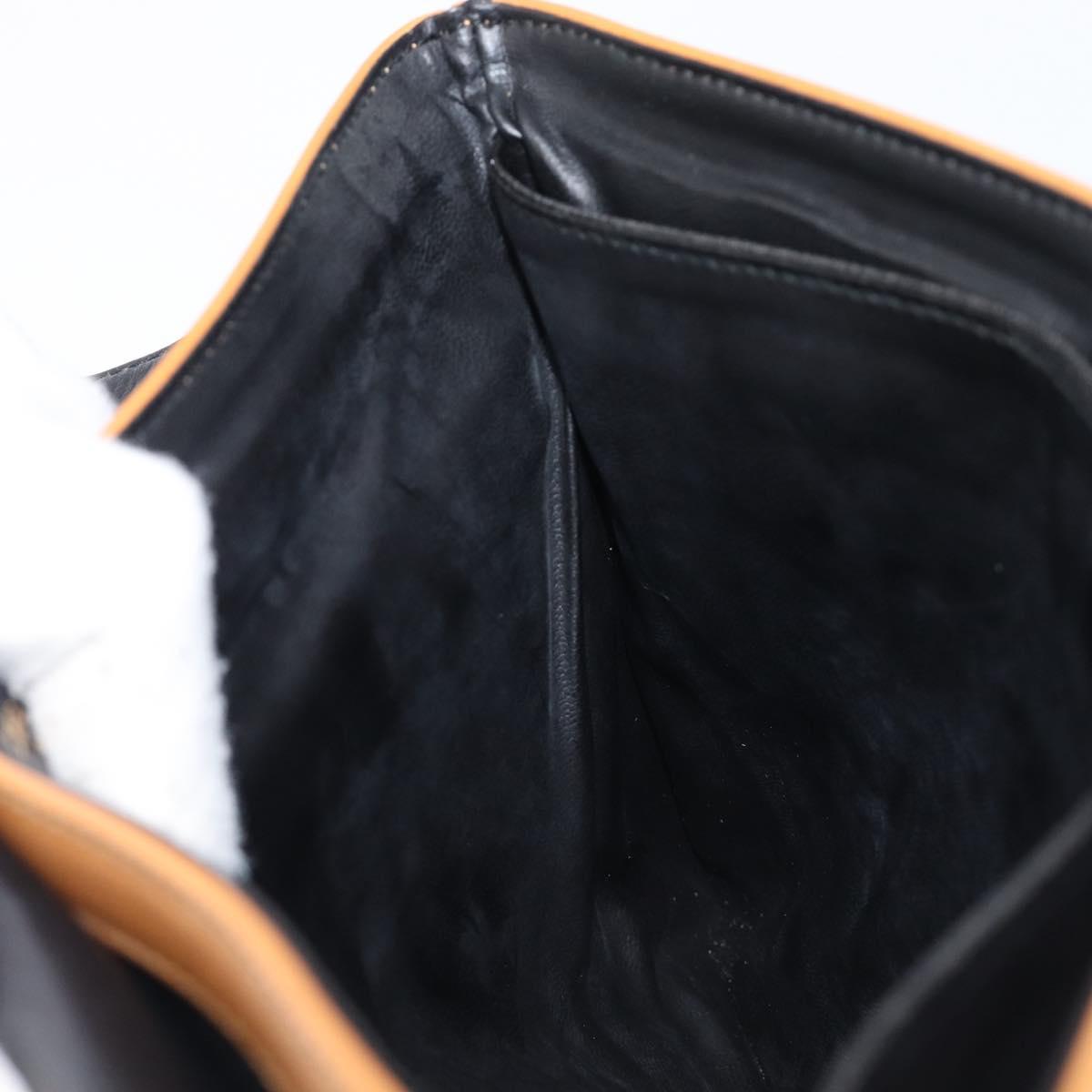 CELINE Clutch Bag Leather Black Gold Auth mr2864A
