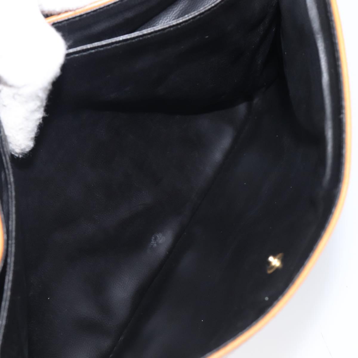 CELINE Clutch Bag Leather Black Gold Auth mr2864A