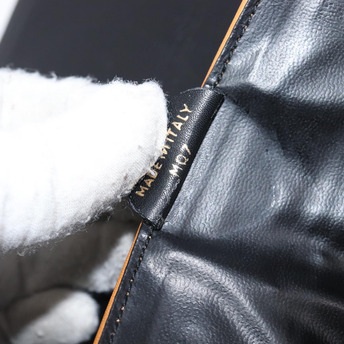 CELINE Clutch Bag Leather Black Gold Auth mr2864A
