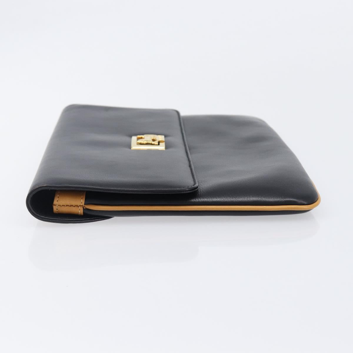 CELINE Clutch Bag Leather Black Gold Auth mr2864A