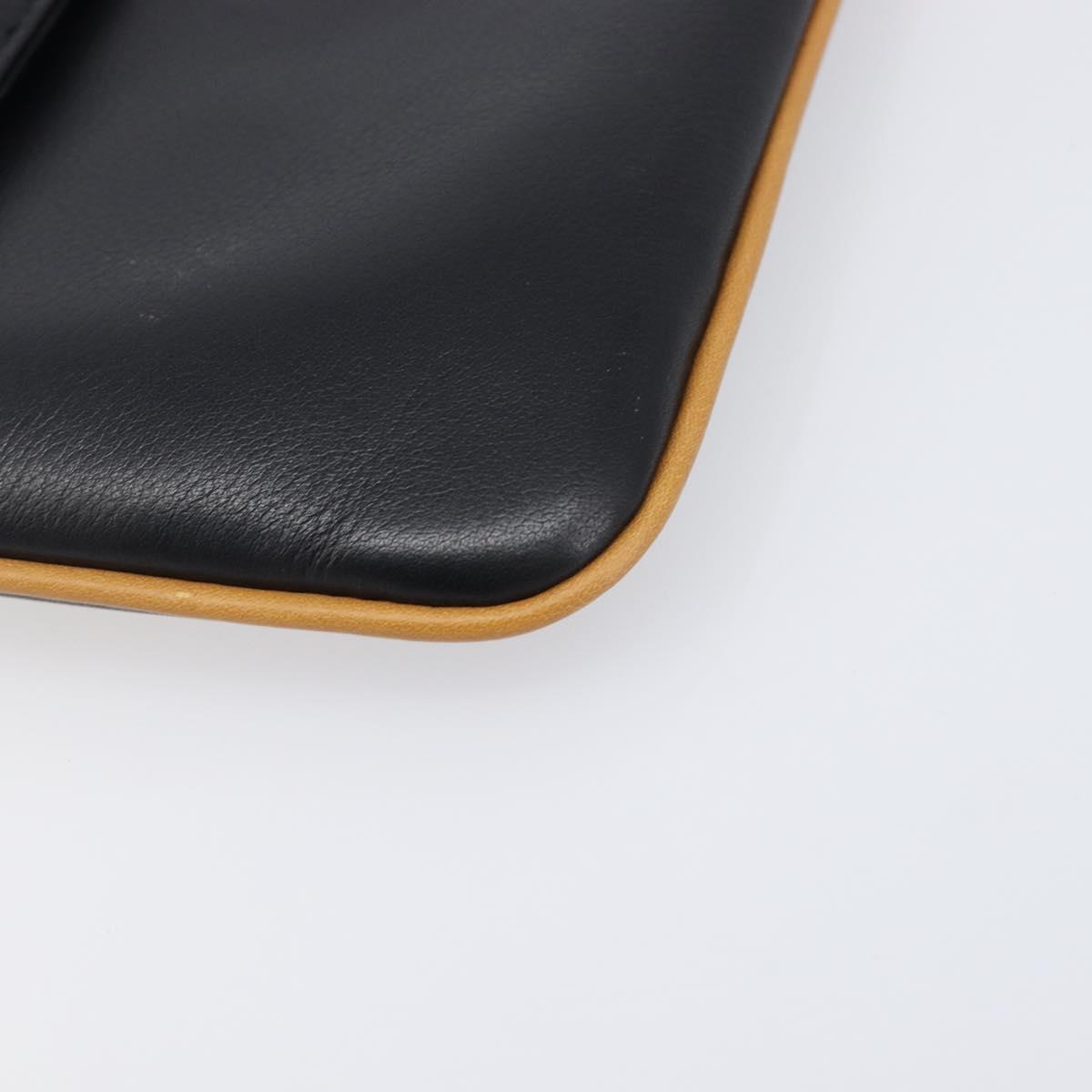 CELINE Clutch Bag Leather Black Gold Auth mr2864A