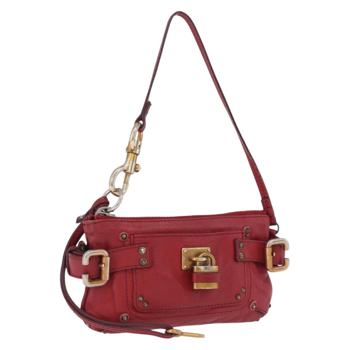 Chloe Accessory Pouch Leather Red Gold Silver Auth mr2868A