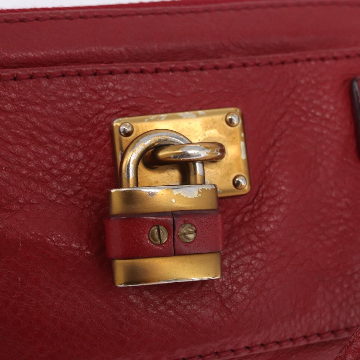 Chloe Accessory Pouch Leather Red Gold Silver Auth mr2868A