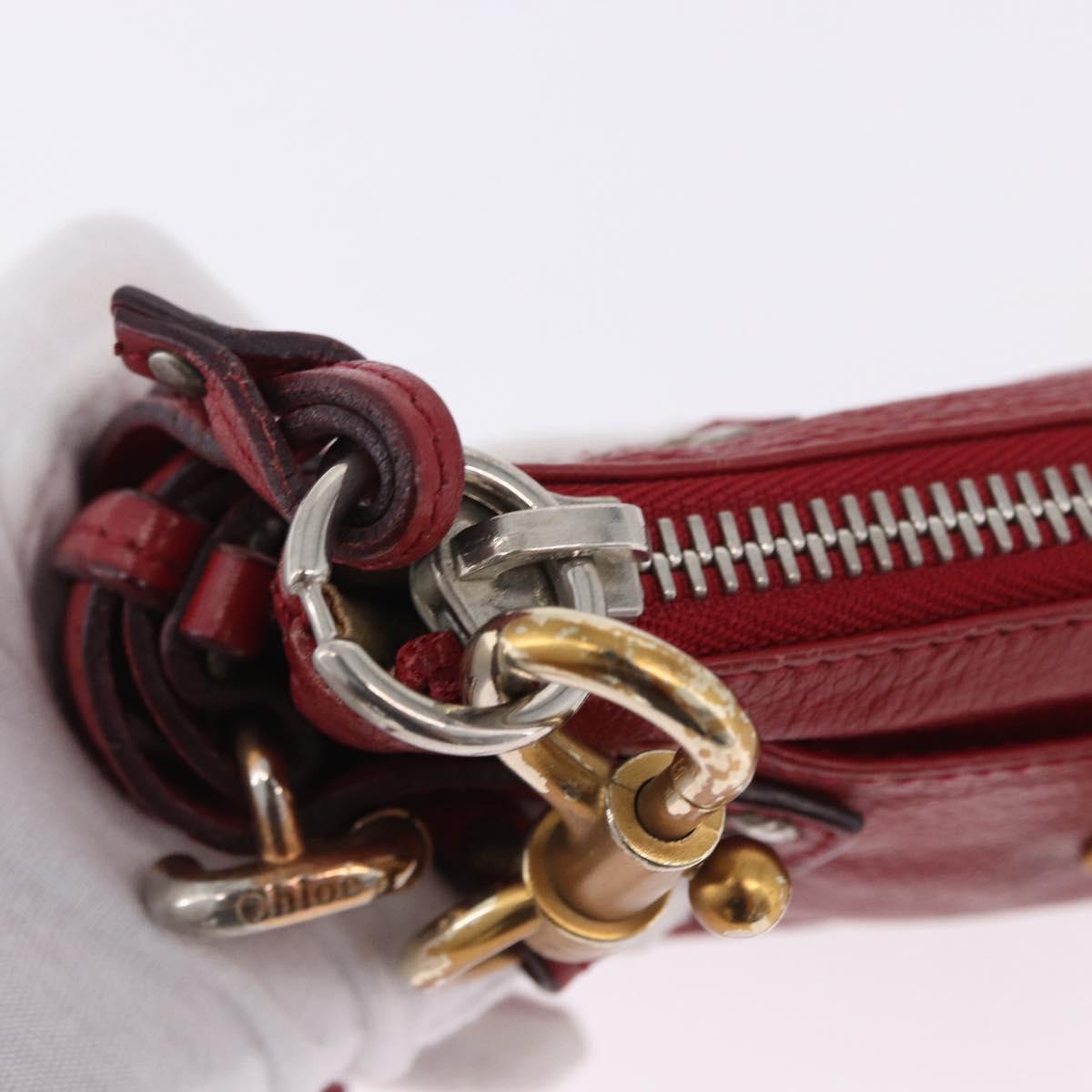 Chloe Accessory Pouch Leather Red Gold Silver Auth mr2868A