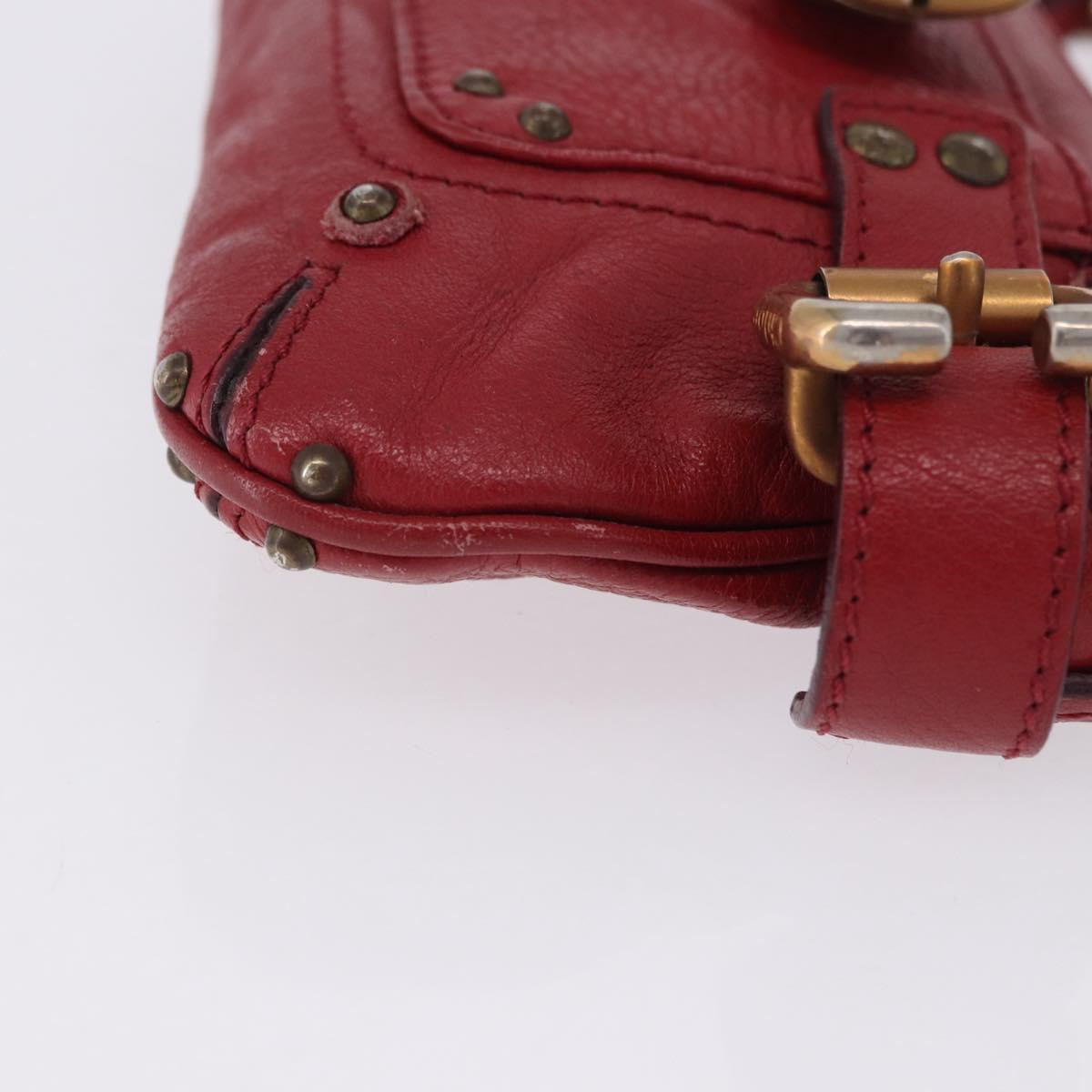 Chloe Accessory Pouch Leather Red Gold Silver Auth mr2868A