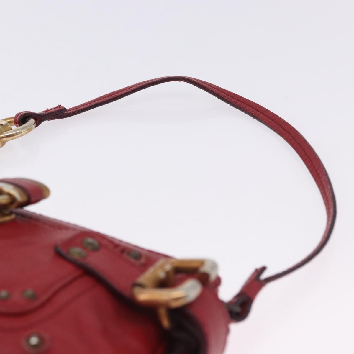 Chloe Accessory Pouch Leather Red Gold Silver Auth mr2868A