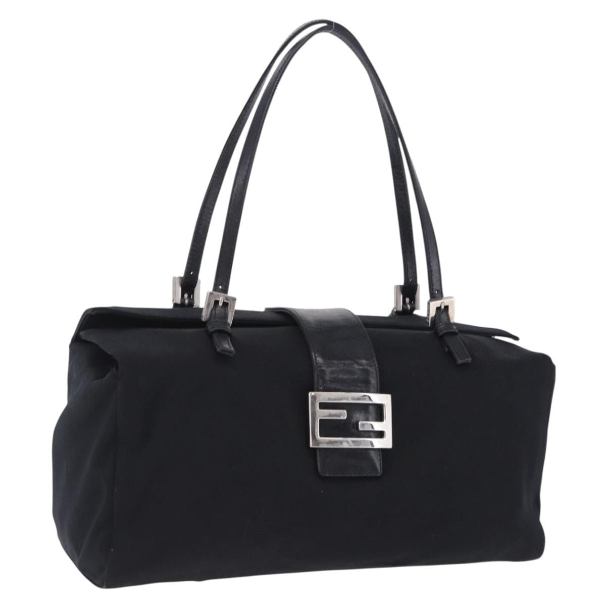 FENDI Zucchino Canvas Mamma Baguette Hand Bag Black Silver Auth mr2871A