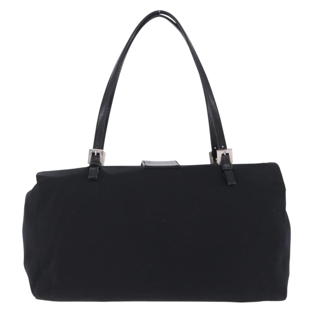 FENDI Zucchino Canvas Mamma Baguette Hand Bag Black Silver Auth mr2871A