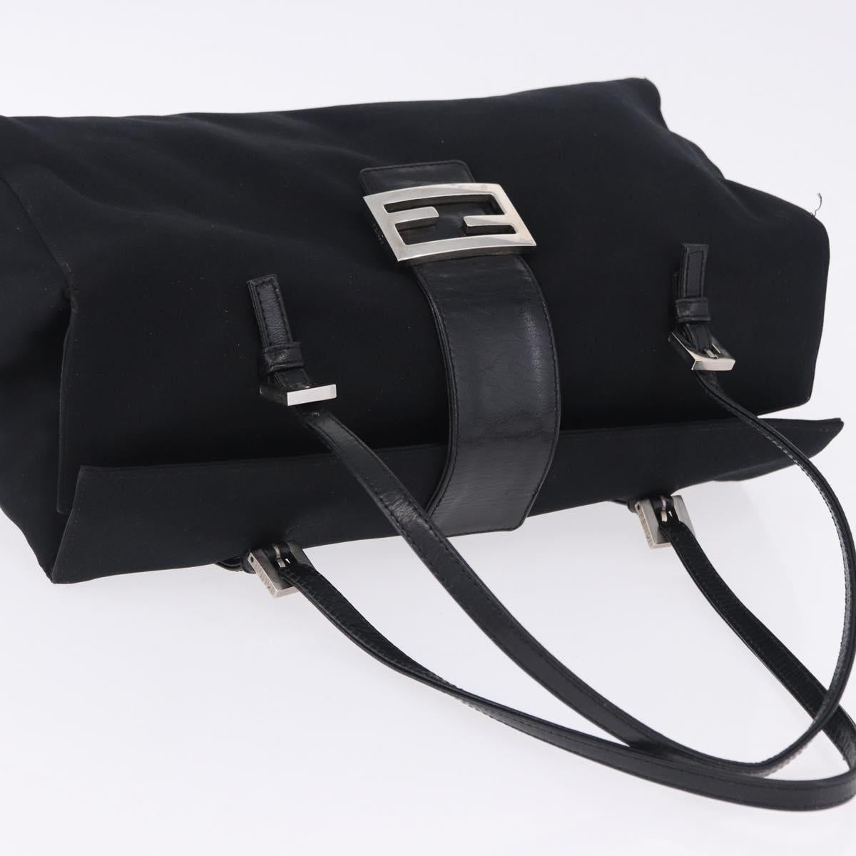 FENDI Zucchino Canvas Mamma Baguette Hand Bag Black Silver Auth mr2871A