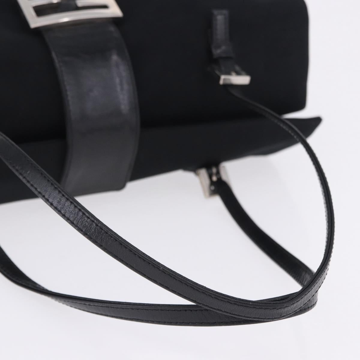 FENDI Zucchino Canvas Mamma Baguette Hand Bag Black Silver Auth mr2871A