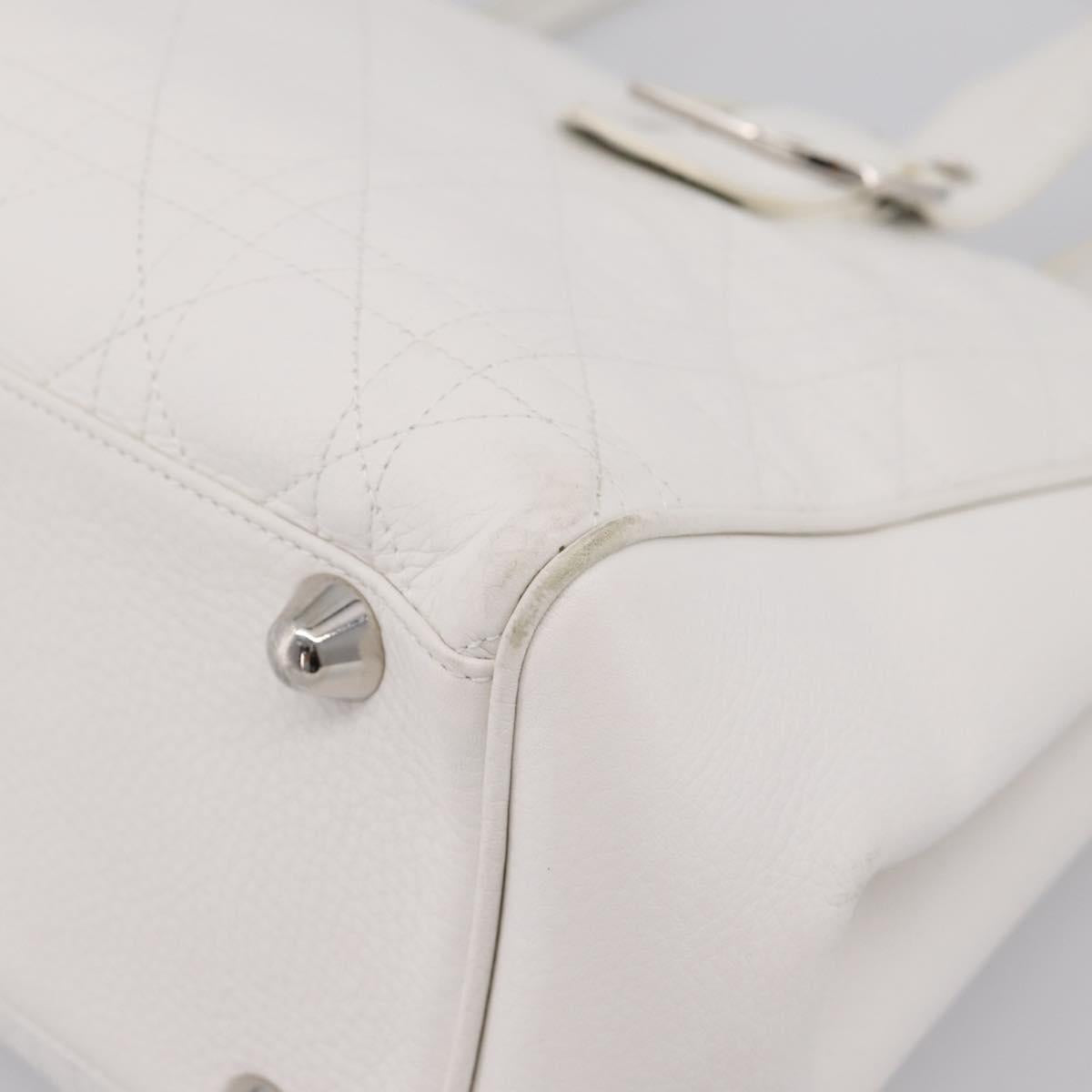 Christian Dior Canage Hand Bag Leather White Silver Auth mr2872V