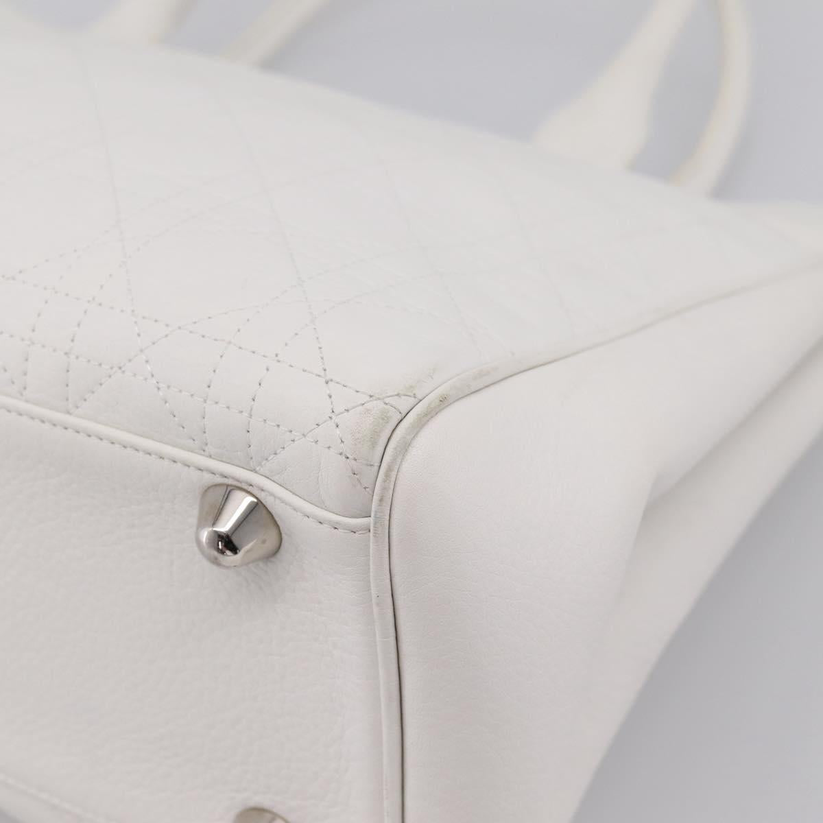 Christian Dior Canage Hand Bag Leather White Silver Auth mr2872V