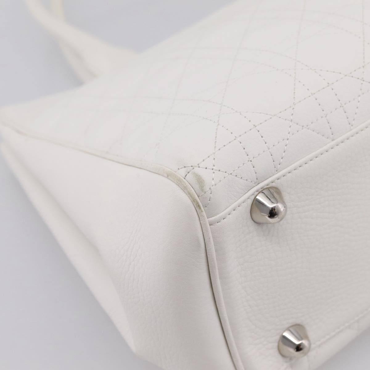 Christian Dior Canage Hand Bag Leather White Silver Auth mr2872V