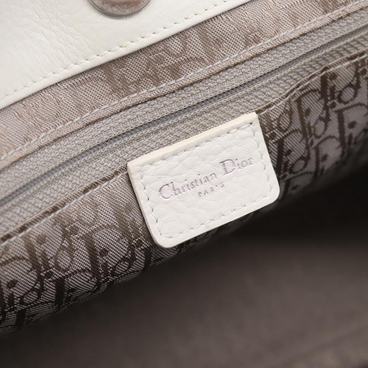 Christian Dior Canage Hand Bag Leather White Silver Auth mr2872V