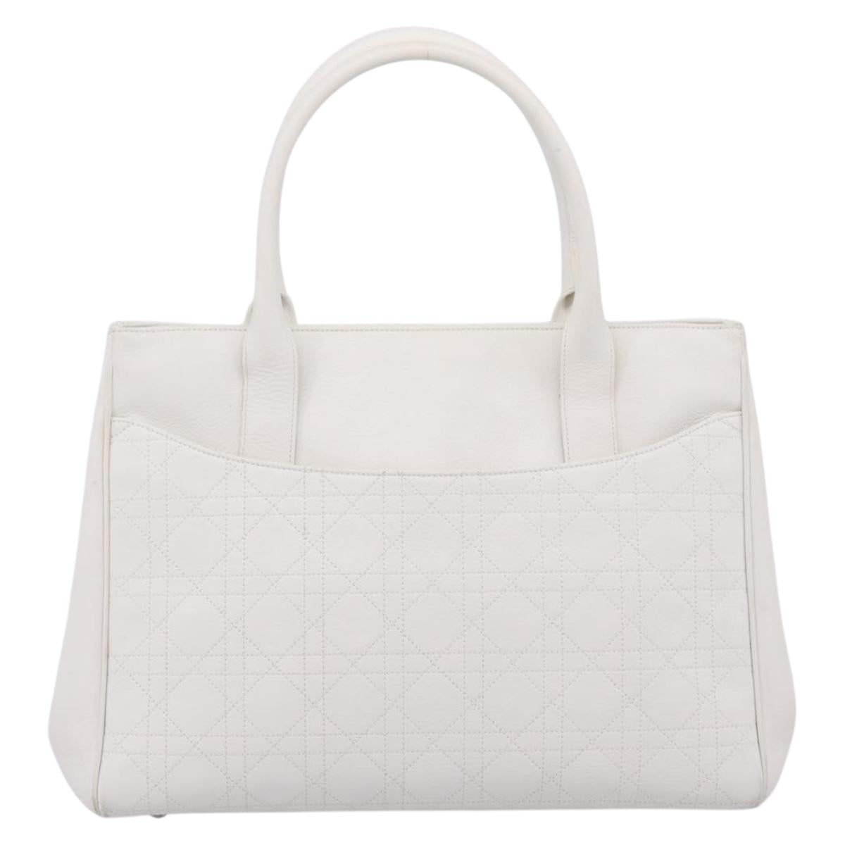 Christian Dior Canage Hand Bag Leather White Silver Auth mr2872V