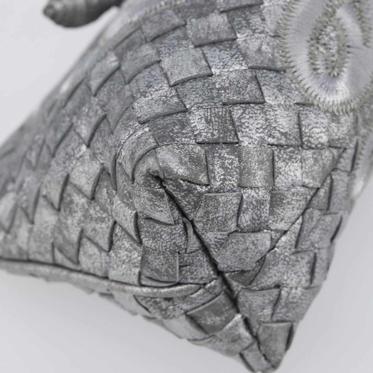 BOTTEGA VENETA INTRECCIATO Pouch Leather Silver 161358 Auth mr2873V